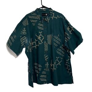 SIG ZANE Hawaiian Aloha Shirt Green Beige Button Down Size 4XL Petroglyph Design